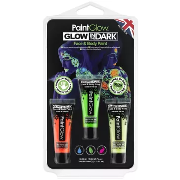   PaintGlow Glow in the Dark Neon UV arc- és testfesték készlet 3 színű