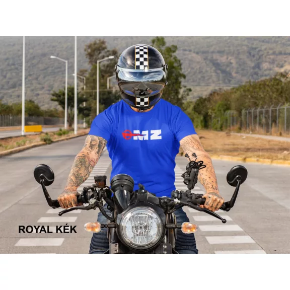 MZ logo póló, Motorradwerke Zschopau póló, retró motoros ajándék, veterán motor póló, NDK motoros ruházat,