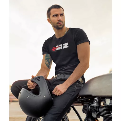 MZ logo póló, Motorradwerke Zschopau póló, retró motoros ajándék, veterán motor póló, NDK motoros ruházat,