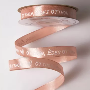 Édes Otthon feliratos szatén szalagok - 12 mm Vintage zöld