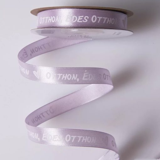 Édes Otthon feliratos szatén szalagok - 12 mm Vintage zöld