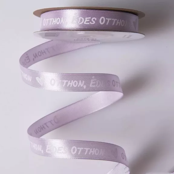 Édes Otthon feliratos szatén szalagok - 12 mm Vintage zöld