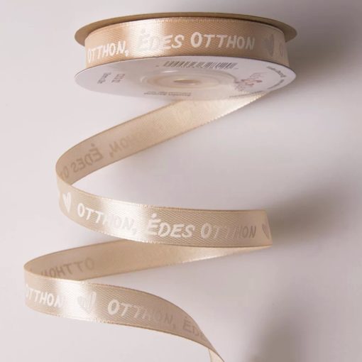 Édes Otthon feliratos szatén szalagok - 12 mm Vintage zöld