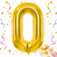 66 cm-es arany 0-ás számú fólia lufi születésnapi dekorációhoz, önzáró szeleppel