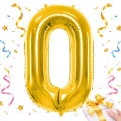 66 cm-es arany 0-ás számú fólia lufi születésnapi dekorációhoz, önzáró szeleppel
