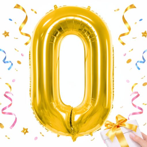 66 cm-es arany 0-ás számú fólia lufi születésnapi dekorációhoz, önzáró szeleppel