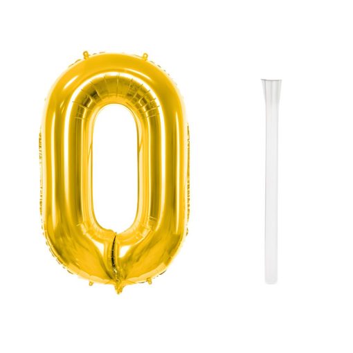 66 cm-es arany 0-ás számú fólia lufi születésnapi dekorációhoz, önzáró szeleppel