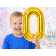 66 cm-es arany 0-ás számú fólia lufi születésnapi dekorációhoz, önzáró szeleppel