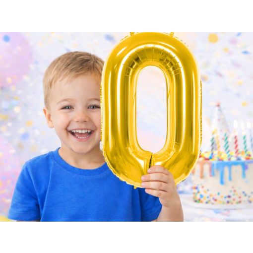 66 cm-es arany 0-ás számú fólia lufi születésnapi dekorációhoz, önzáró szeleppel