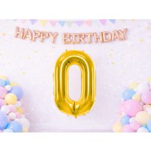 66 cm-es arany 0-ás számú fólia lufi születésnapi dekorációhoz, önzáró szeleppel