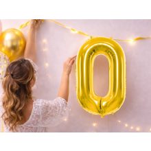 66 cm-es arany 0-ás számú fólia lufi születésnapi dekorációhoz, önzáró szeleppel