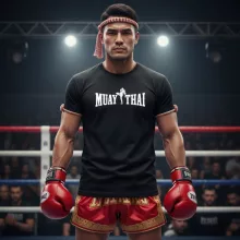 Muay Thai 4 feliratos prémium pamut póló edzésre és utcai viseletre
