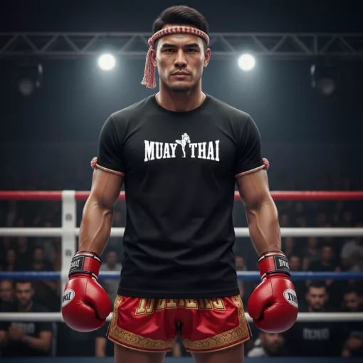 Muay Thai 4 feliratos prémium pamut póló edzésre és utcai viseletre