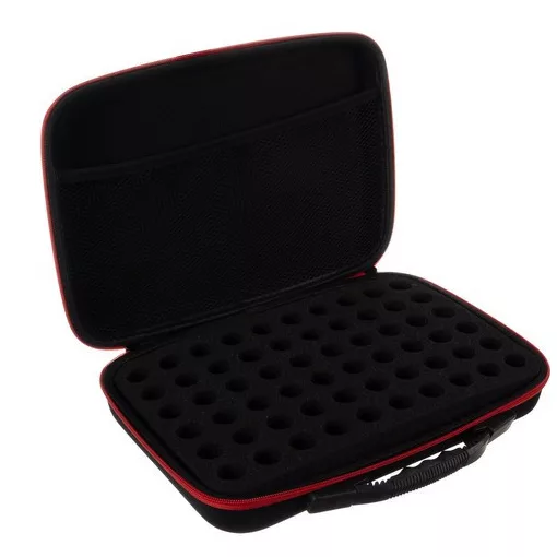 Soulima 22886 körömlakk-rendező tok, fekete színű, 60 flakon tárolására alkalmas, hordozható, merevített, cipzáras tároló kozmetikumokhoz és illóolajokhoz