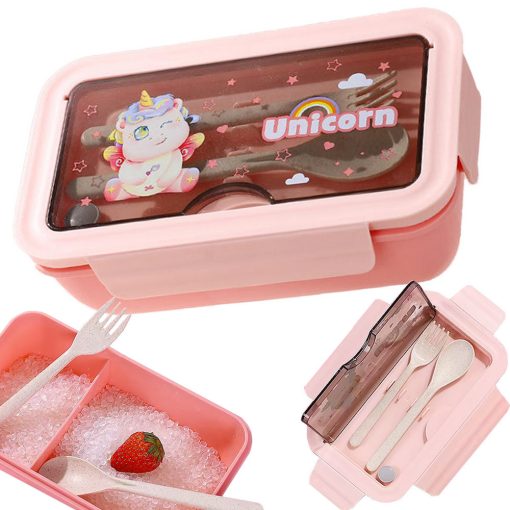 Uzsonnás Doboz Evőeszközzel Pink 21x12,5x7,5cm