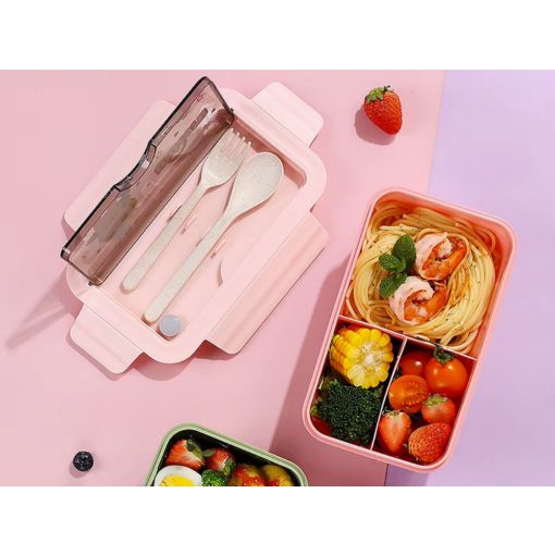 Uzsonnás Doboz Evőeszközzel Pink 21x12,5x7,5cm