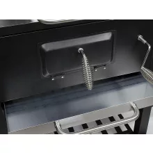 Nagy kerti faszenes grill két ráccsal, beépített hőmérővel, fedéllel, oldalsó polccal és nagy hamutartóval