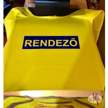 Láthatósági mellény RENDEZŐ felirattal, sárga biztonsági mellény fesztiválokra, fényvisszaverő rendezvényszervező mellény.