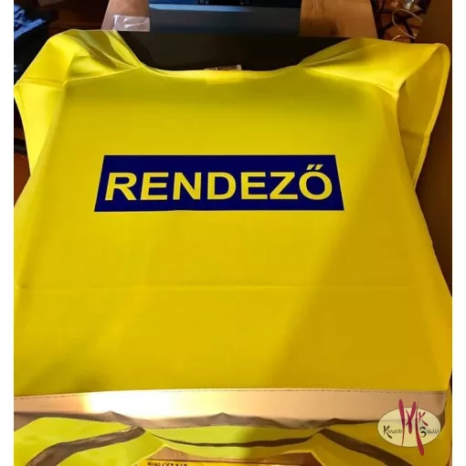 Láthatósági mellény RENDEZŐ felirattal, sárga biztonsági mellény fesztiválokra, fényvisszaverő rendezvényszervező mellény.