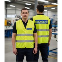 BIZTONSÁGI ŐR feliratos jól látható fényvisszaverő neon sárga mellény