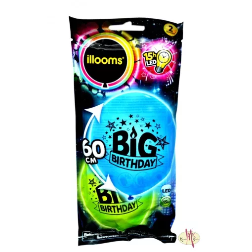 Illooms - Világító LED léggömbök BIG BIRTHDAY felirattal  2-db/csomag