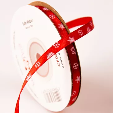   Karácsonyi hópehely mintás szatén szalagok - 6 mm több szín