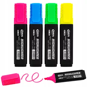 4 darabos színes, vágott hegyű neon szövegkiemelő készlet pink, kék, zöld és sárga színekben iskolai és irodai használatra