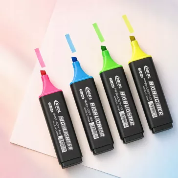 4 darabos színes, vágott hegyű neon szövegkiemelő készlet pink, kék, zöld és sárga színekben iskolai és irodai használatra