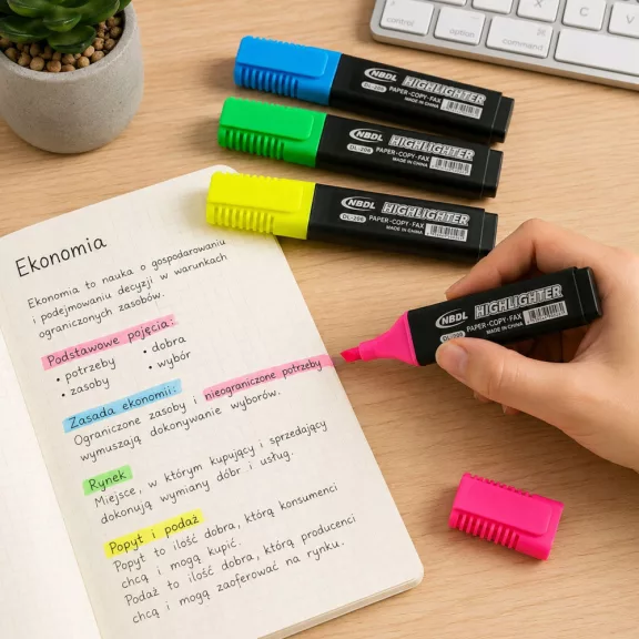 4 darabos színes, vágott hegyű neon szövegkiemelő készlet pink, kék, zöld és sárga színekben iskolai és irodai használatra