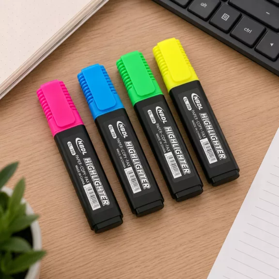 4 darabos színes, vágott hegyű neon szövegkiemelő készlet pink, kék, zöld és sárga színekben iskolai és irodai használatra