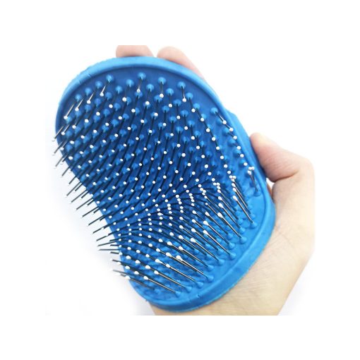 Kék puha masszírozó állatszőrkefe állítható gumipánttal és gömbvégű sörtékkel