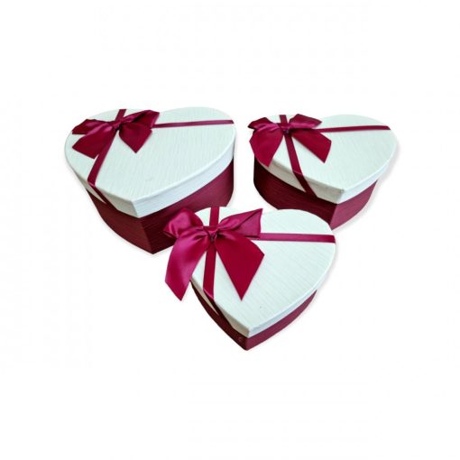 Szív Papír ajándék doboz szatén masnival - több méretben