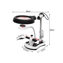 Harmadik kéz forrasztáshoz LED világítással és nagyítóval, stabil fém talppal és krokodilcsipeszekkel