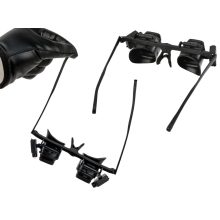 LED világítással ellátott fekete-fehér nagyítós szemüveg cserélhető lencsékkel