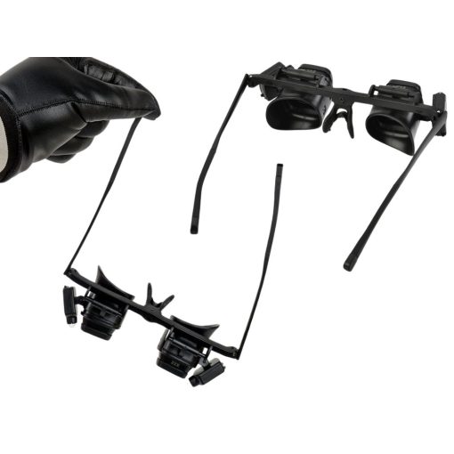 LED világítással ellátott fekete-fehér nagyítós szemüveg cserélhető lencsékkel