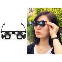 LED világítással ellátott fekete-fehér nagyítós szemüveg cserélhető lencsékkel