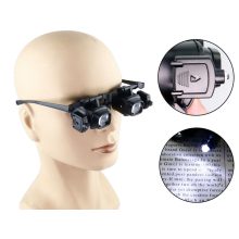 LED világítással ellátott fekete-fehér nagyítós szemüveg cserélhető lencsékkel