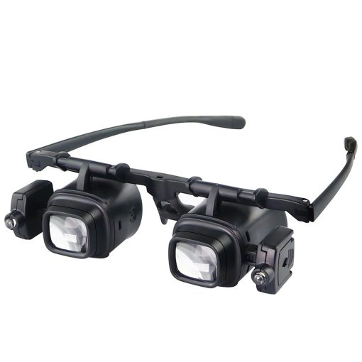 LED világítással ellátott fekete-fehér nagyítós szemüveg cserélhető lencsékkel