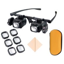 LED világítással ellátott fekete-fehér nagyítós szemüveg cserélhető lencsékkel