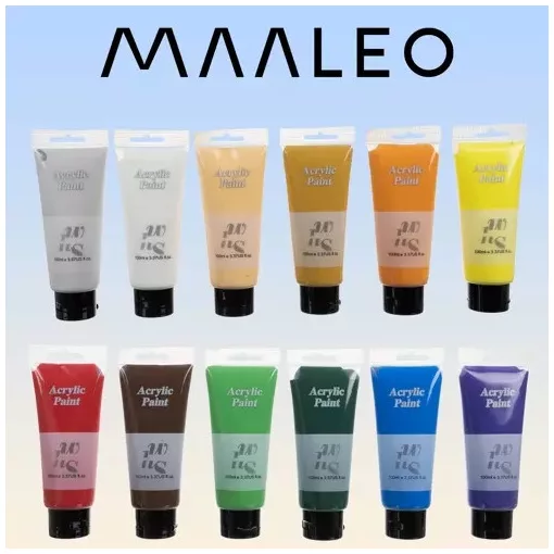Maaleo 12 darabos, 100 ml-es akrilfesték szett élénk színekkel, tubusokban, művészeknek és hobbistáknak