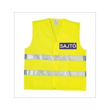 Láthatósági mellény SAJTÓ felirattal, sárga biztonsági mellény magyar újságíróknak, fényvisszaverő sajtó azonosító, eseménytudósító felszerelés.