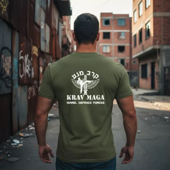 Krav Maga Israel Defence Force feliratos fekete pamut póló edzéshez