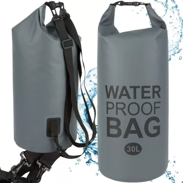30 literes modern szürke vízálló dry bag táska két pánttal hátizsák funkcióval vízi sportokhoz és outdoor túrákhoz