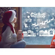 Karácsonyi ablakmatrica szett, Mikulás és hópehely minták, ünnepi díszítőmatrica üvegre, könnyen felragasztható és eltávolítható