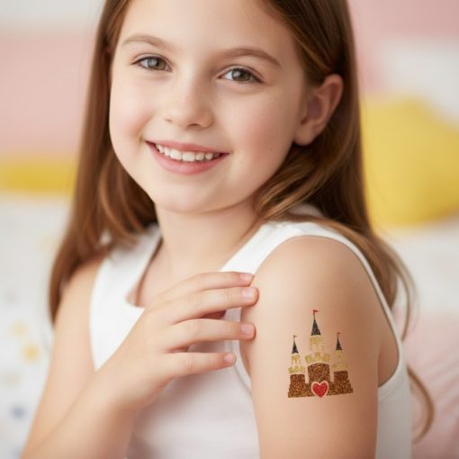 KiviArt Hercegnő kastély csillámtetoválás sablon – öntapadós 3 rétegű stencil