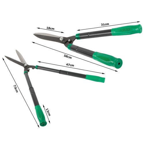 73 cm-ig kihúzható teleszkópos sövénynyíró olló acél pengével és szürke-fekete ergonomikus nyéllel