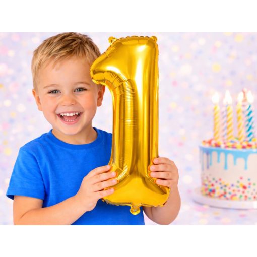 66 cm-es arany 1-es számú fólia lufi születésnapi dekorációhoz, önzáró szeleppel