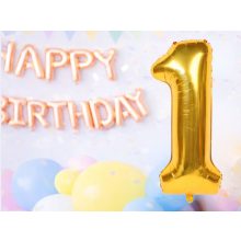 66 cm-es arany 1-es számú fólia lufi születésnapi dekorációhoz, önzáró szeleppel