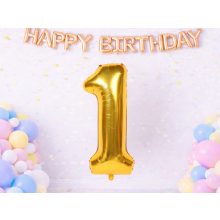 66 cm-es arany 1-es számú fólia lufi születésnapi dekorációhoz, önzáró szeleppel