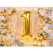 66 cm-es arany 1-es számú fólia lufi születésnapi dekorációhoz, önzáró szeleppel